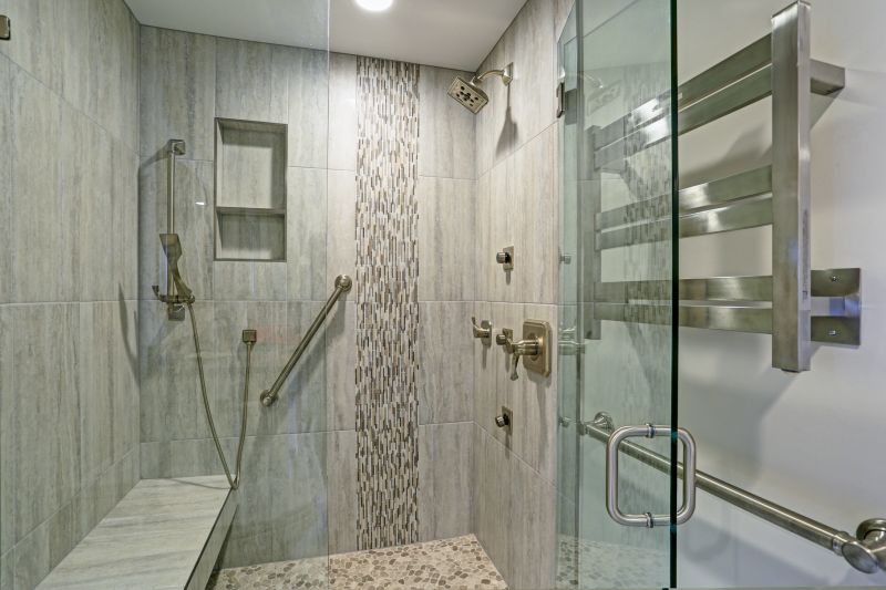 Shower with Linear Drain and Recessed Shelves